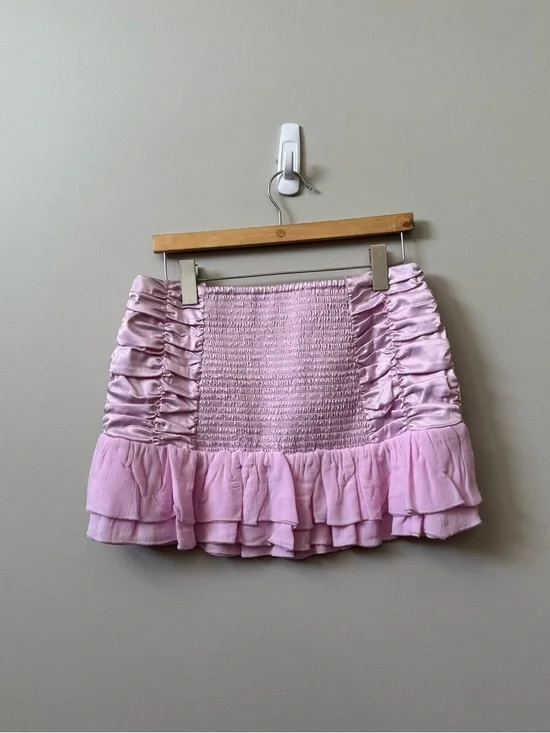Maeve Anthropologie (NWT) Satin Chiffon Ruched Mini pink skirt - Picture 4 of 7